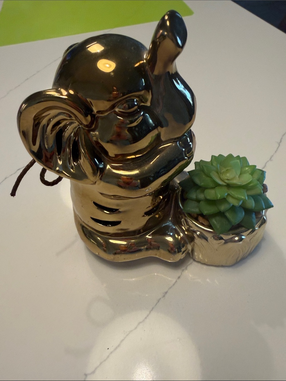 MGC Home Decor Gold Elephant Figurine that potpourri see bag & faux succulent